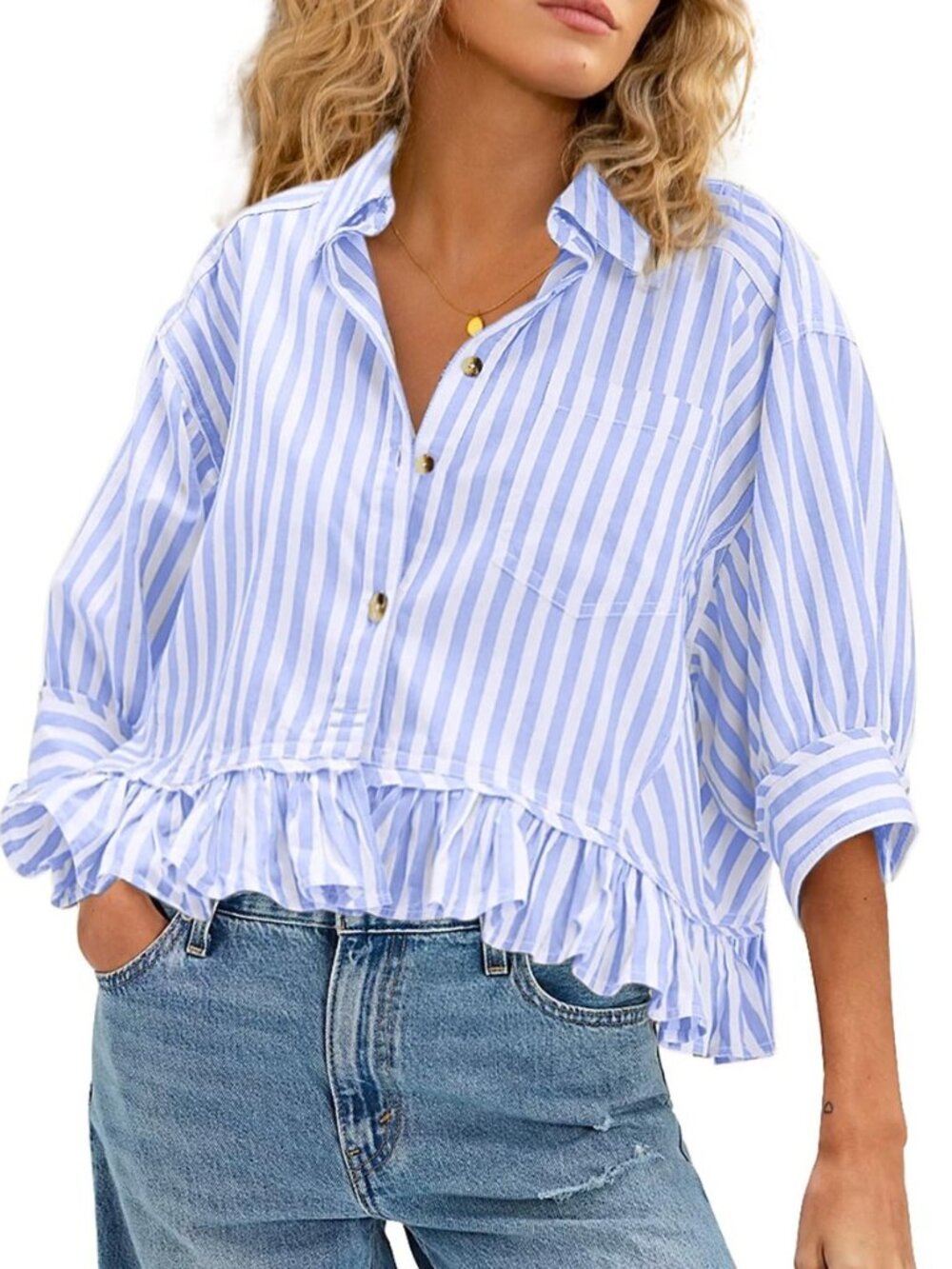 Womens Summer Tops Dressy Casual Blouse Top Ruffled Short Sleeve Button Down
